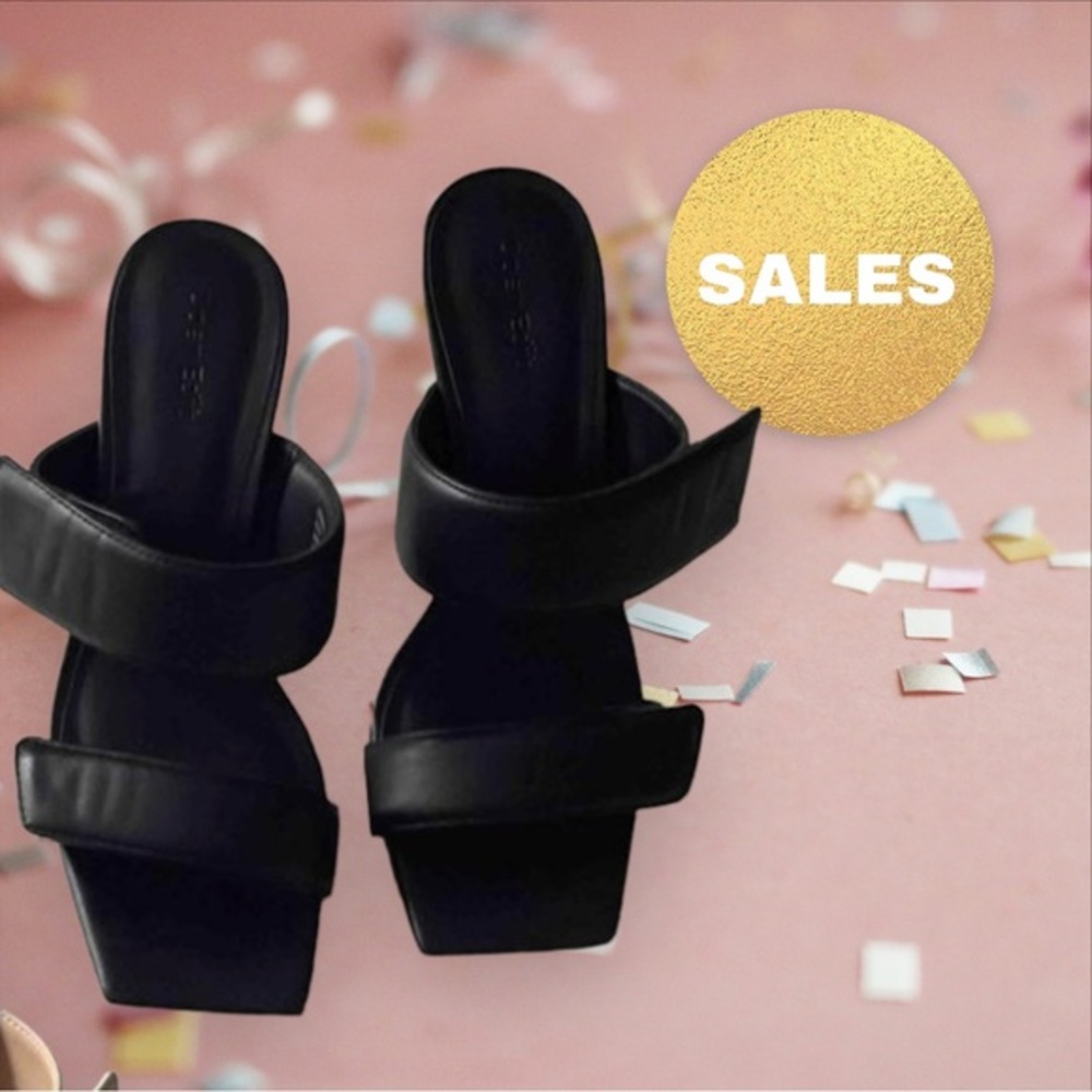 Women's Black Double-Strap Slide Mules